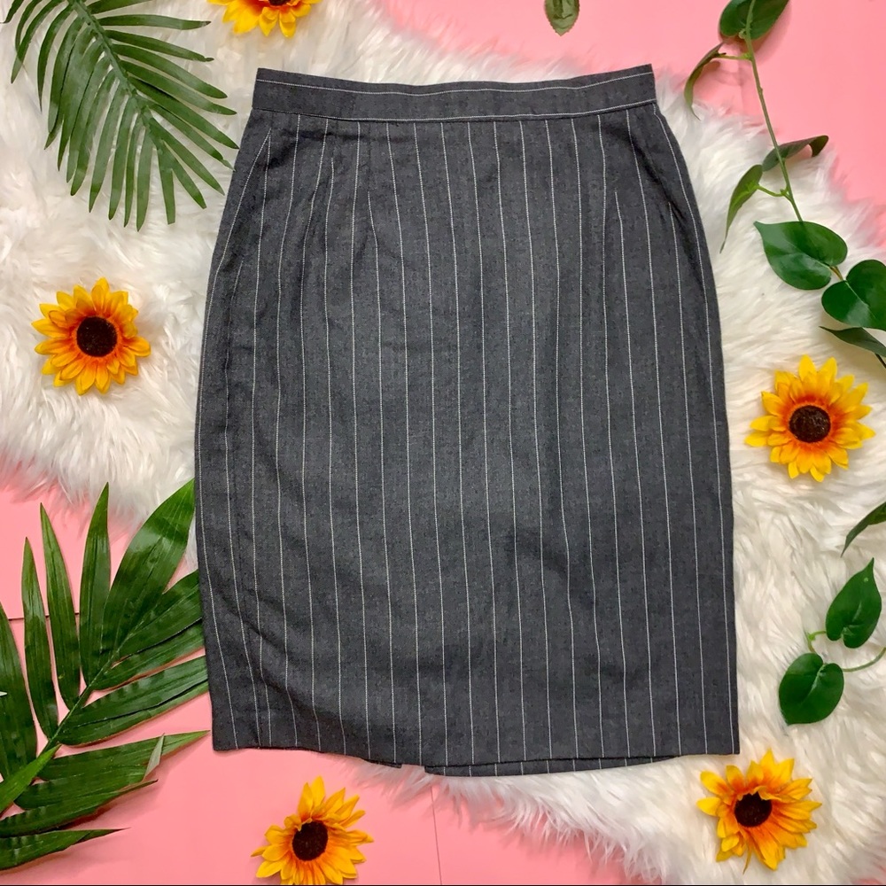 Vintage Gray Pinstriped High Waist Pencil Skirt